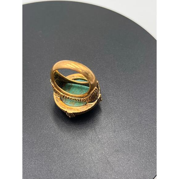 Barse THAI Signed Jubilee Turquoise‎ Round Thick Bronze Band Ring Sz 8.25 - Picture 10 of 11